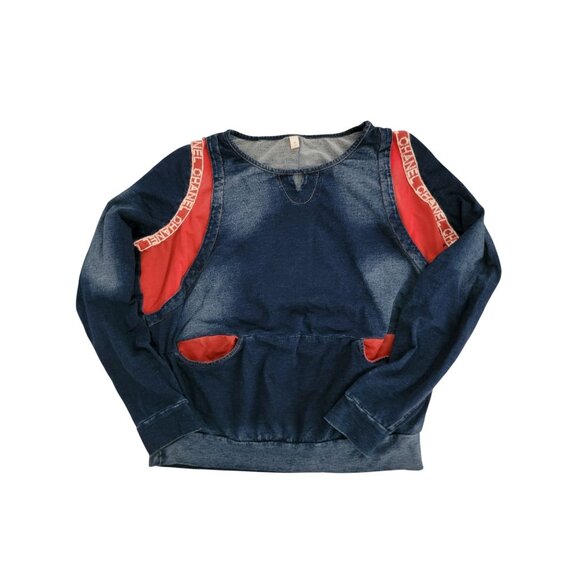 Wa.ado Collection Tops - Womens Wa.ado Collection Denim Blue Sweatshirt With Red Accents & Pockets